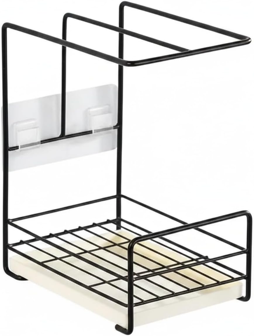 Wall-Mounted Kitchen Rag Rack, Carbon Steel Sponge & Cloth Holder for Sink Side Organization, Space-Saving Drying Rack (Black/White)