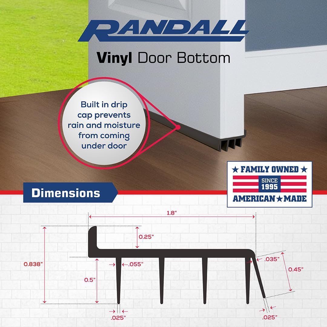PVC & Vinyl Door Bottom | Weatherstrips Door | for 1 3/4” to 2” Thick Doors | Fits Gaps from 1/4” to 9/16” | Made in The USA (3 FT, Brown)