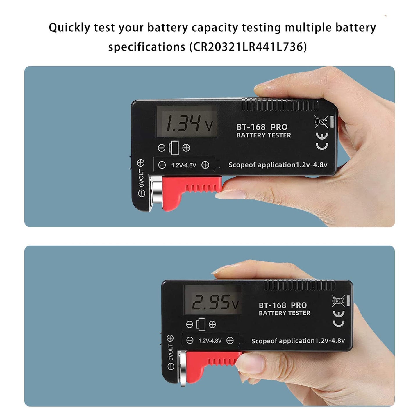 2PCS Battery Tester Checker Digital LCD Universal Battery Tester Monitor for AA AAA C D 9V 1.5V 1.2~4.8V Batteries Household Battery Testers Power Meter