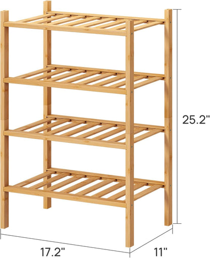 viewcare 3-Tier Black Bamboo Shoe Rack for Entryway, Stackable | Foldable | Natural, Shoe Shelf Storage Organizer for Hallway Closet, Free Standing Shoe Racks for Indoor Outdoor