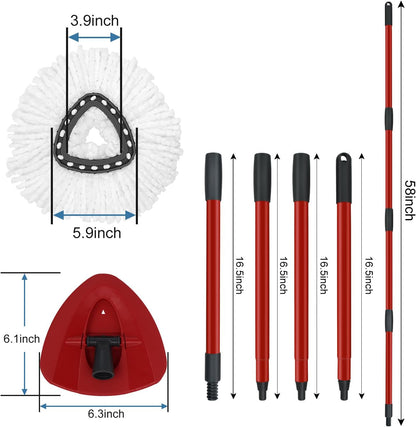 Mop Replace Heads Mop Handle and Base Replacement for O Cedar EasyWring 1-Tank Spin Mop System, 2 Microfiber Mops Refills, 4-Section Iron Mop Handle 30-58Inch and 1 Mopping Heads Cover Set (No Bucket)