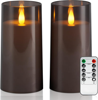 Raycare Flameless Electronic Pillar Candles with Remote Control and Timer- Battery Operated Realistic Flickering LED Fake Candle for Home, Wedding, Valentine's Day, Decor,White,Set of 2(3"x6"6")