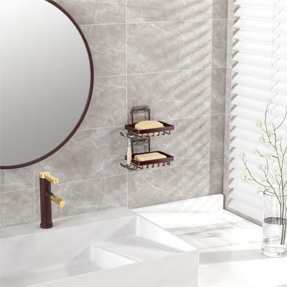 Moforoco Double Soap Bar Holder for Shower, No Drilling, 304 Stainless Steel, Wall Mounted Soap Holder with 4 Hooks and Razor Holder, Shower Rack Soap Tray Bar Soap for Bathroom Accessories Organizer
