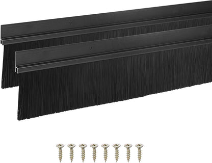 M METERXITY 2Pack Door Sweep - 39" Door Bottom Brush Heavy Duty Seal Draft Stopper Aluminum Base with 50mm Brush, Adhesive/Screw Installation for Interior/Exterior/Garage/Sliding Doors, Black