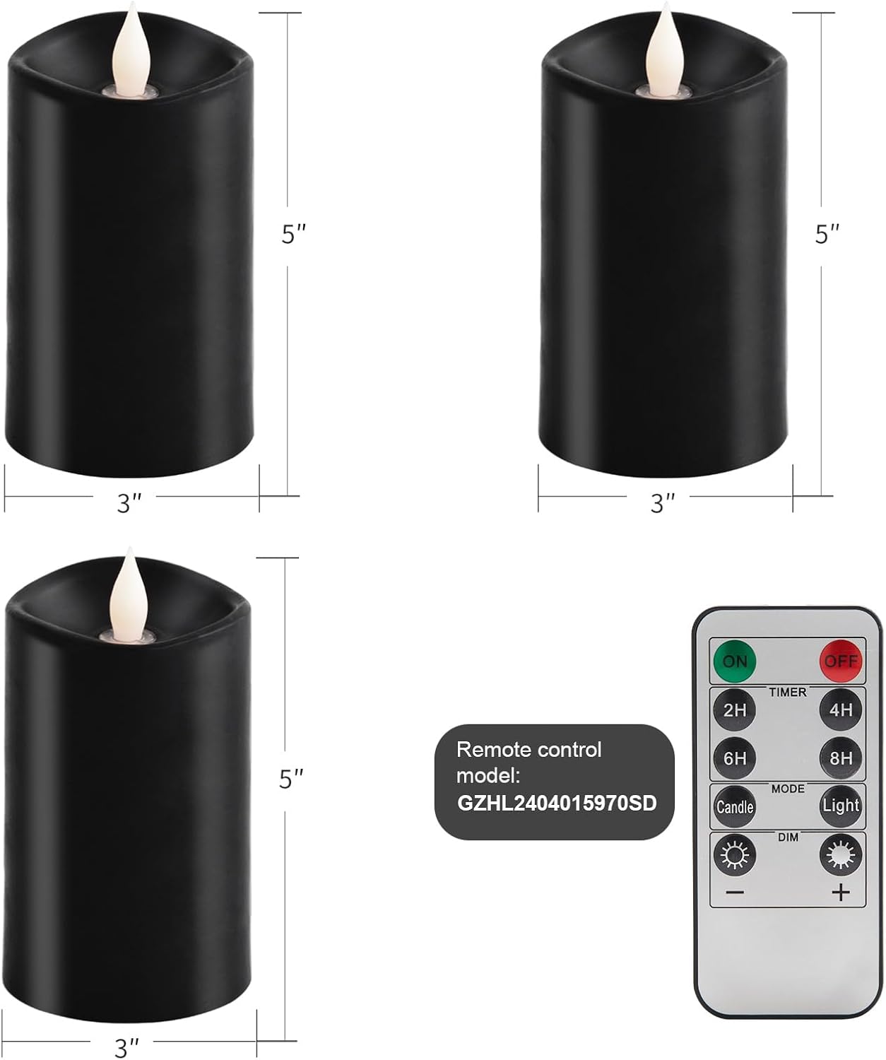 3x3 Flickering Flameless Candles Set of 2, 2AA Battery Life 600 Hours Battery Candles Flickering with Timer,3 inch Flameless Candles with Remote for Indoor/Outdoor, Ivory