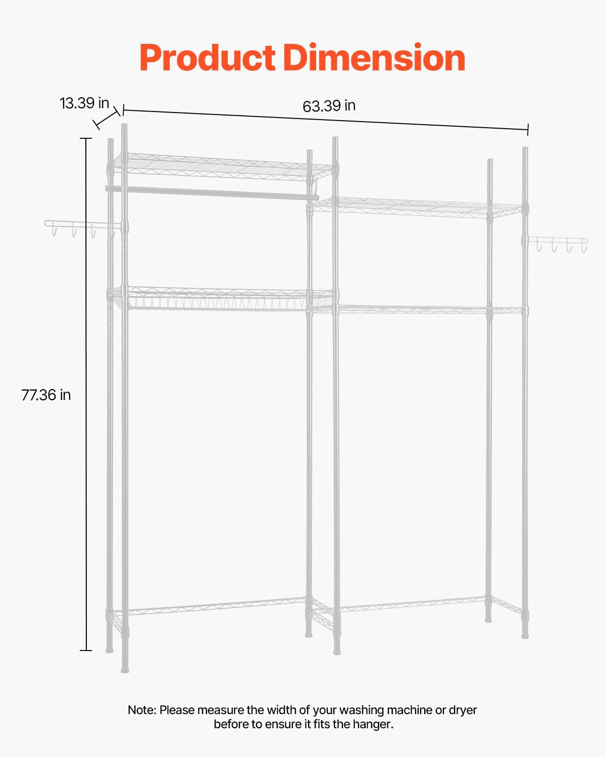 VEVOR Over The Washer and Dryer Storage Shelf, 3 Tier Laundry Room Drying Rack with Hanger Rod and Hooks, Adjustable Over Washer and Dryer Shelves, Laundry Room Shelf Storage Space Saver, Black