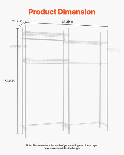 VEVOR Over The Washer and Dryer Storage Shelf, 3 Tier Laundry Room Drying Rack with Hanger Rod and Hooks, Adjustable Over Washer and Dryer Shelves, Laundry Room Shelf Storage Space Saver, Black