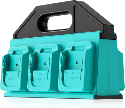 Dinftin 6-Slot Battery Caddy Holder/Carrying Case Compatible for Makita 18V Batteries - Heavy Duty ABS Organizer for 1.5Ah-12.0Ah Batteries with Handle, Non-Slip Base（Battery Not Included）