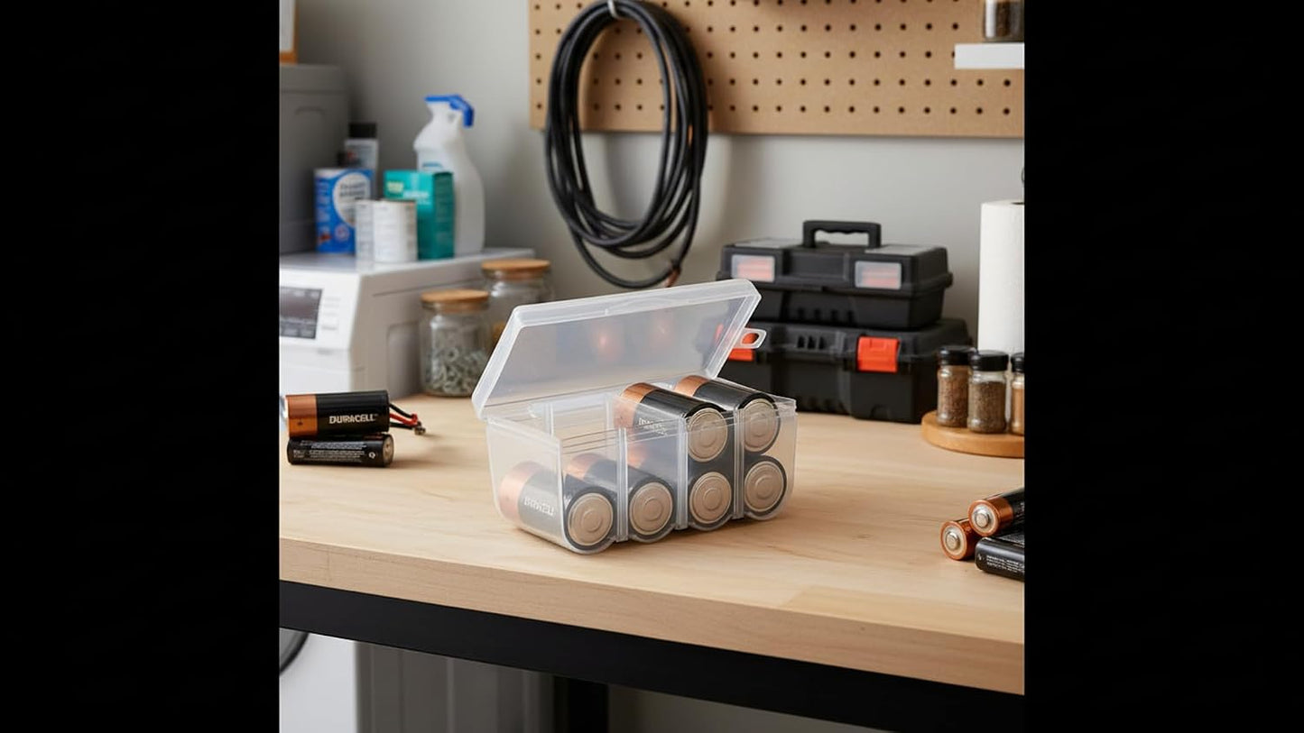 Dial Industries Battery Organizer Case with Tester for 12 AAA 12 AA 6C 4D | Compact cases for organizing in garage, toolboxes, RVs etc. Clear cases so easy to find in emergencies vs loose in drawer.