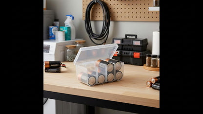 Dial Industries Battery Organizer Case with Tester for 12 AAA 12 AA 6C 4D | Compact cases for organizing in garage, toolboxes, RVs etc. Clear cases so easy to find in emergencies vs loose in drawer.