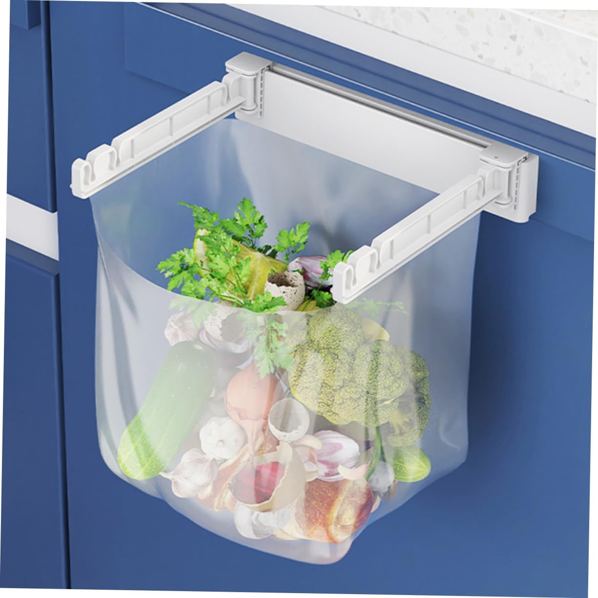 PRETYZOOM Wall Mounted Trash Bag Holder Rack Multi-Functional Foldable Kitchen Garbage Bag Stand Holder for Sink No Drill Installation