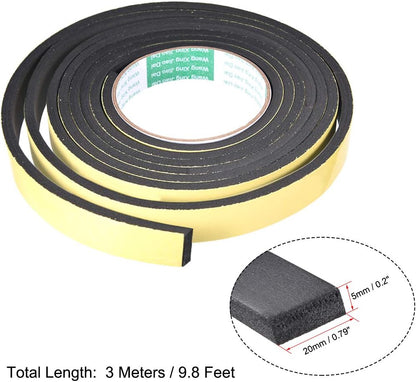 uxcell Sealing Foam Tape 5mm Wide 3mm Thick 4m/13ft Long, Self Adhesive Weather Strip for Window Door Insulation, Pack of 2