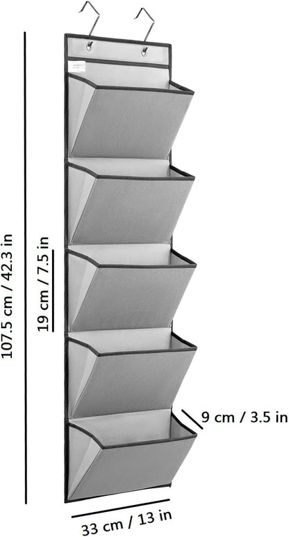 Wall Mounted File Holder Over Door Hanging Mail Organizer Document Storage Bag for Papers Magazines and Books (7 POCKETS-GREY)