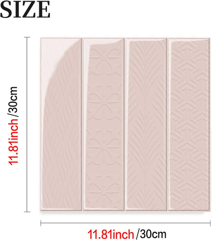 Alwayspon 10 Sheets 12x12inch Beige 3D Vinyl Backsplash Tiles, Self-Adhesive Peel and Stick Wall Tile Stickers Stick on Subway Tiles for Kitchen Bathroom Wall