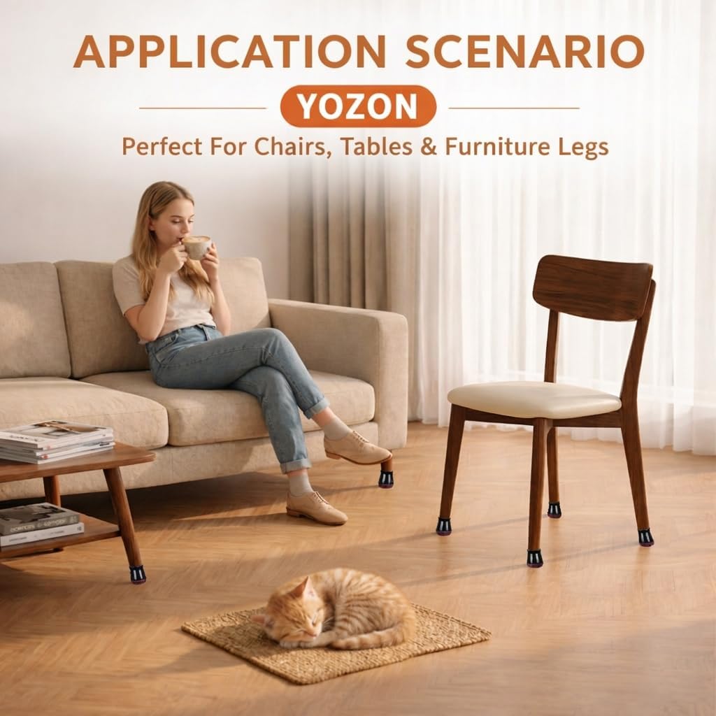 YOZON Chair Leg Floor Protectors Felt Furniture Pads Silicone Caps | Chair Leg Protectors for Hardwood Floors 32 Pack Anti-Scratch Reduce Noise Clear Round Medium Fit 3/4" to 1-3/16" (19-30mm)