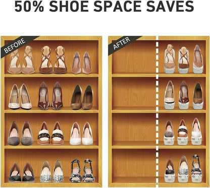 NVGSN Shoe Slots Organizer 20 Pack - Shoe Stackers, Space Savers 50%, 4 Levels Adjustable, Double Layer Holders for Closet, White