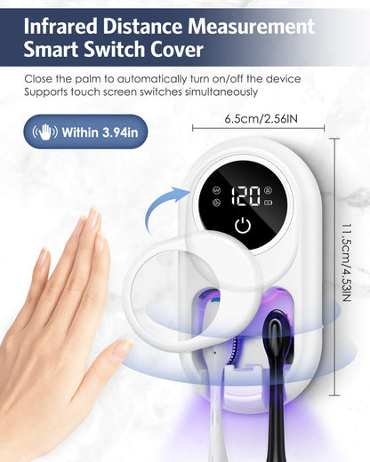 Toothbrush Sanitizer Holder, Upgraded UV Toothbrush Holder with Dual-Mode Clean & Fan Dry, LED Smart Screen, Auto-Inductive Cover, Toothbrush Wall Mounted Cleaner Organizer for Bathroom, Trip