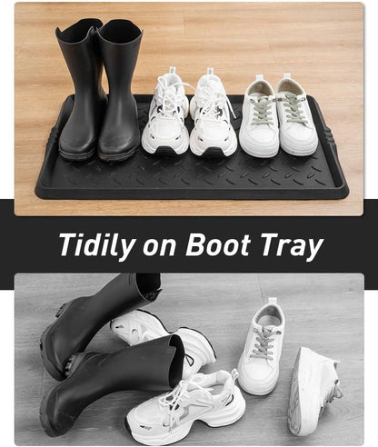 Boot-Tray Set Heavy Duty Rubber Mat with Lip Waterproof Shoe Mat Tray Set for Entryway Indoor