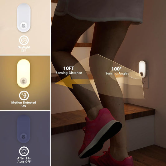 Dawnrise Night Lights Plug into wall, Motion Sensor Night Light Plug in Indoor, 38 LED Dimmable 100LM or 10LM and 2 Color Temperature Lights for Bedroom, Stairs, Kitchen, Hallway, Utility Room 2PK