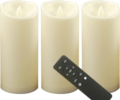 CANDLE CHOICE Waterproof Outdoor Battery Operated Flameless Candles with Remote Timer Plastic Flickering Fake Electric LED Pillars for Lantern Garden Wedding Christmas Decorations 3x4 Inches 3 PCS