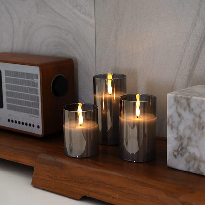 Amagic Clear Glass Flameless Candles Battery Operated with Timer, Remote Control, LED Pillar Candles, Battery Powered, Valentine's Day Decor, Pure White Wax, Set of 3