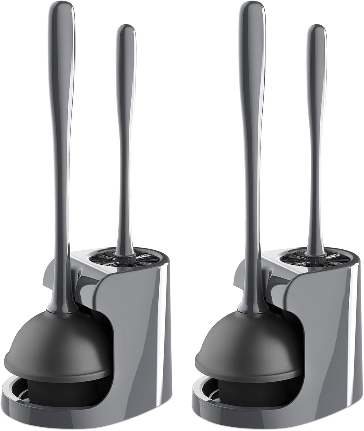 MR.SIGA Toilet Plunger and Bowl Brush Combo for Bathroom Cleaning, Black, 2 Sets