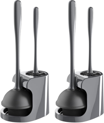 MR.SIGA Toilet Plunger and Bowl Brush Combo for Bathroom Cleaning, Black, 2 Sets