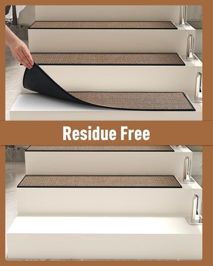 PADOOR Non Slip Stair-Treads,Rubber Backing Stair-Runners for Wooden Steps,15PCS Residue Free Carpet Stair Treads for Kids and Dogs 8"x30" Beige