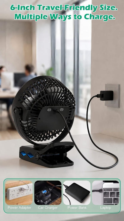Meudeen 5000mAh Rechargeable Clip on Fan - 6 Inch Portable Fan - with Timer & LED Lantern - Battery Powered Golf Cart Fan - 5 Speeds Quiet Small Desk Fan for Camping - Stroller - Bedroom