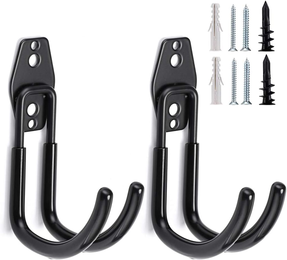 JUXYES Heavy Duty Wall Mounted Garden Pipe Reel Holder - Car and Cord Hanger, Pipe Reel Holder with Screws & Expansion Bolt (Black)