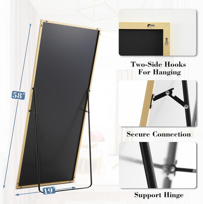 59"x16" Arched Full Length Mirror, Full Body Mirror with Leaning or Standing, Floor Standing Aluminum Frame for Bedroom, Livingroom, Cloakroom, Black