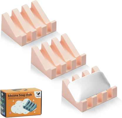 Self Draining Soap Dish Holder,Silicone Soap Dish,for Bathroom,Kitchen, Sponges，Can Extend Soap Life，Keep Soap Bars Dry and Easy Cleaning (White,1-Pack) - Colors A