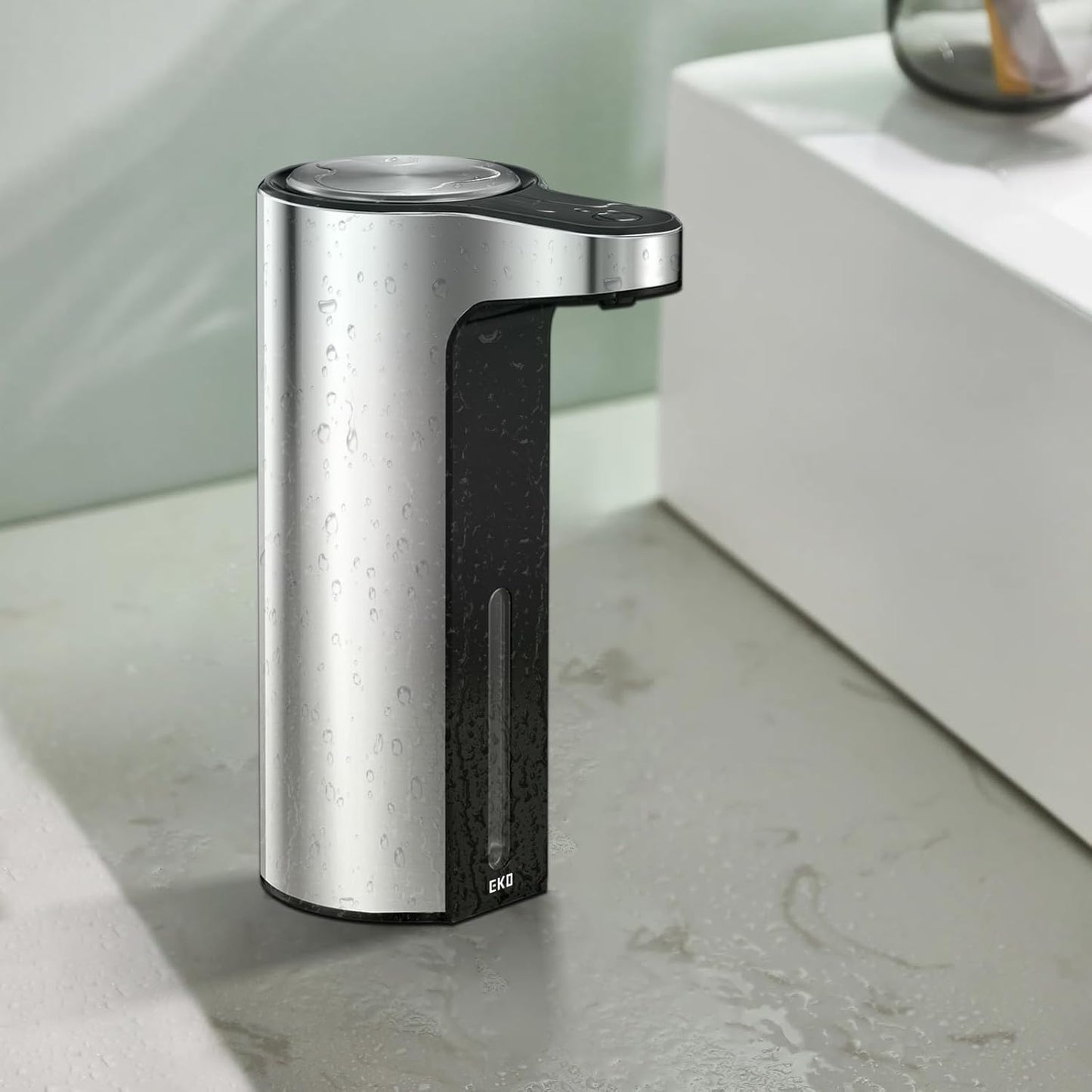 EKO Aroma 9 fl oz Automatic Liquid Soap Dispenser, Rechargeable & Water-Resistant Soap Dispenser for Kitchen and Bathroom with Adjustable Volume Control (Matte Black Steel)