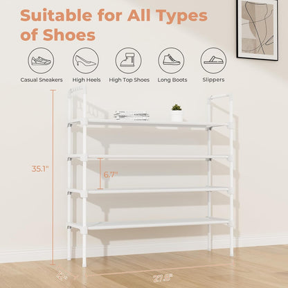 LANTEFUL 3 Tier Shoe Rack for Closet, Shoe Organizer with 5 Hooks, Long Shoe Shelf Storage for Sneaker and Boot Stackable Free Standing Shoe Rack for Entryway, Garage, Small Spaces, Dorm