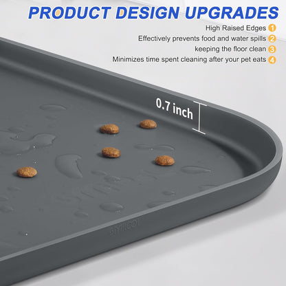 SMILOOL Silicone Pet Food Mat with Raised Edge for Food and Water Bowl, Dog Feeding Mats, Cat Food Trays for Floor Waterproof, Rubber Tray for Dogs and Cats, 19 x 12 x 0.7 Black