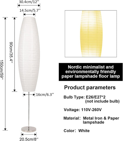 Paper Floor Lamp, Rice Paper Lamp for Living Room, Japanese Floor Lamp Rice Shade for Bedroom, Office& Living Room-Beige(Oval)
