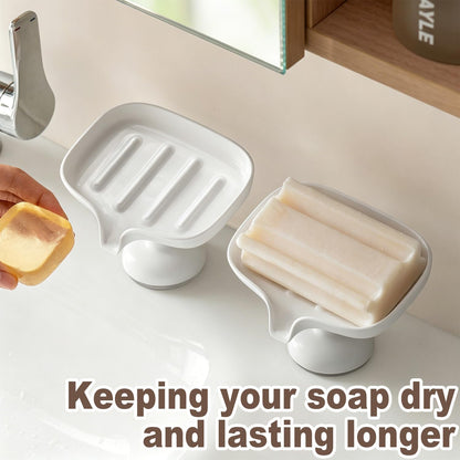 1PCS Self Draining Soap Dish with Suction Cup, Soap Holder for Shower, Bathroom, Sponge Holder for Kitchen Sink, Removable No Damage Stand Bar Soap Tray with Drain Spout Keeps Clean & Dry, White