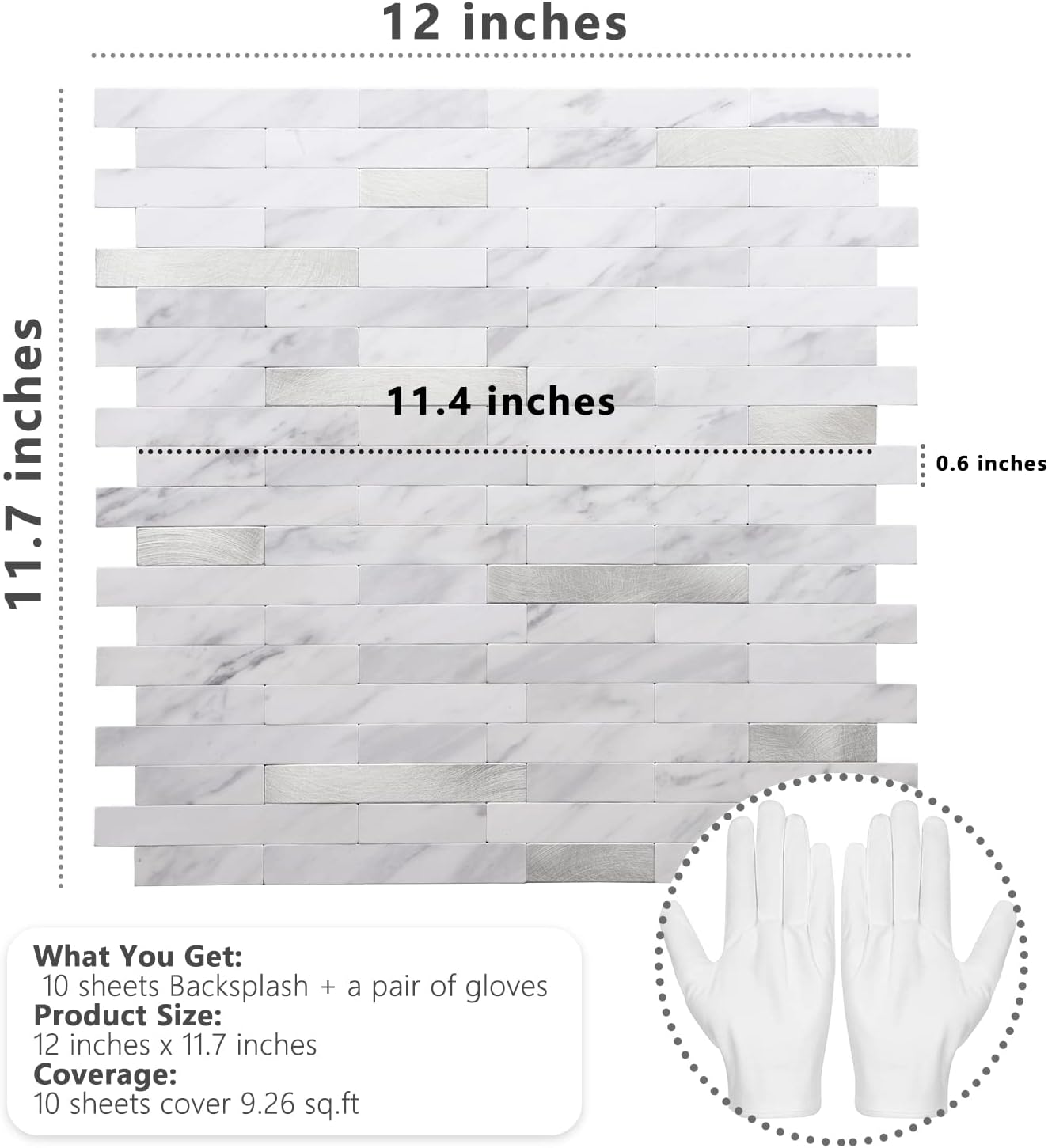 STICKGOO Peel and Stick Backsplash Tile, Stick on Backsplash for Kitchen and Bathroom, Volakas White Look PVC Mixed Metal Silver Self Adhesive Wall Tiles(Sample)