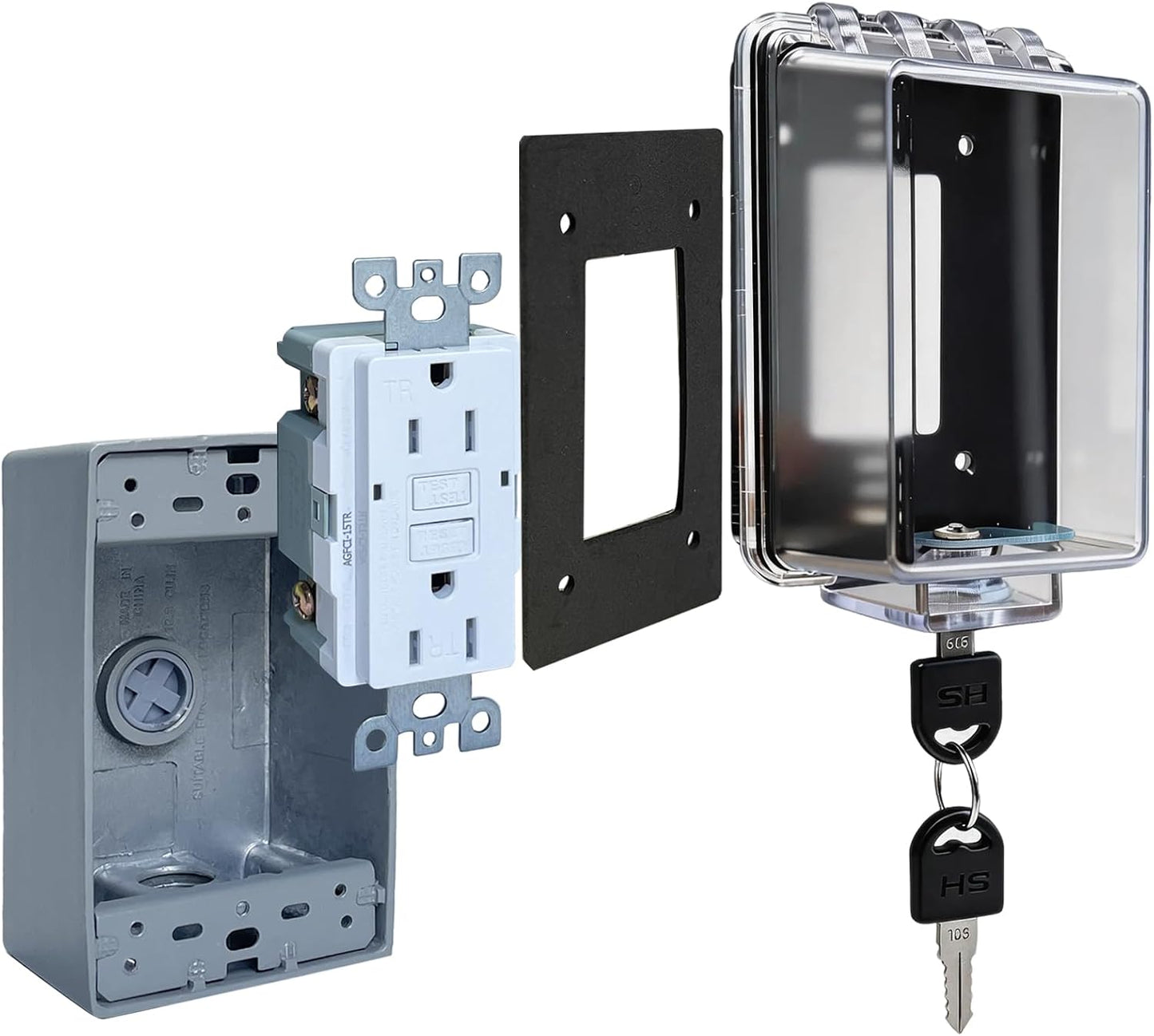 Universal Weatherproof Electrical Outlet Cover with Lock, Baby Proof Outlet Lock Box, Fits Most 2.6 "H x 2.56 "W or Smaller Plugs, Clear Outlet Waterproof Cover Box Fit for Outdoor In-Use