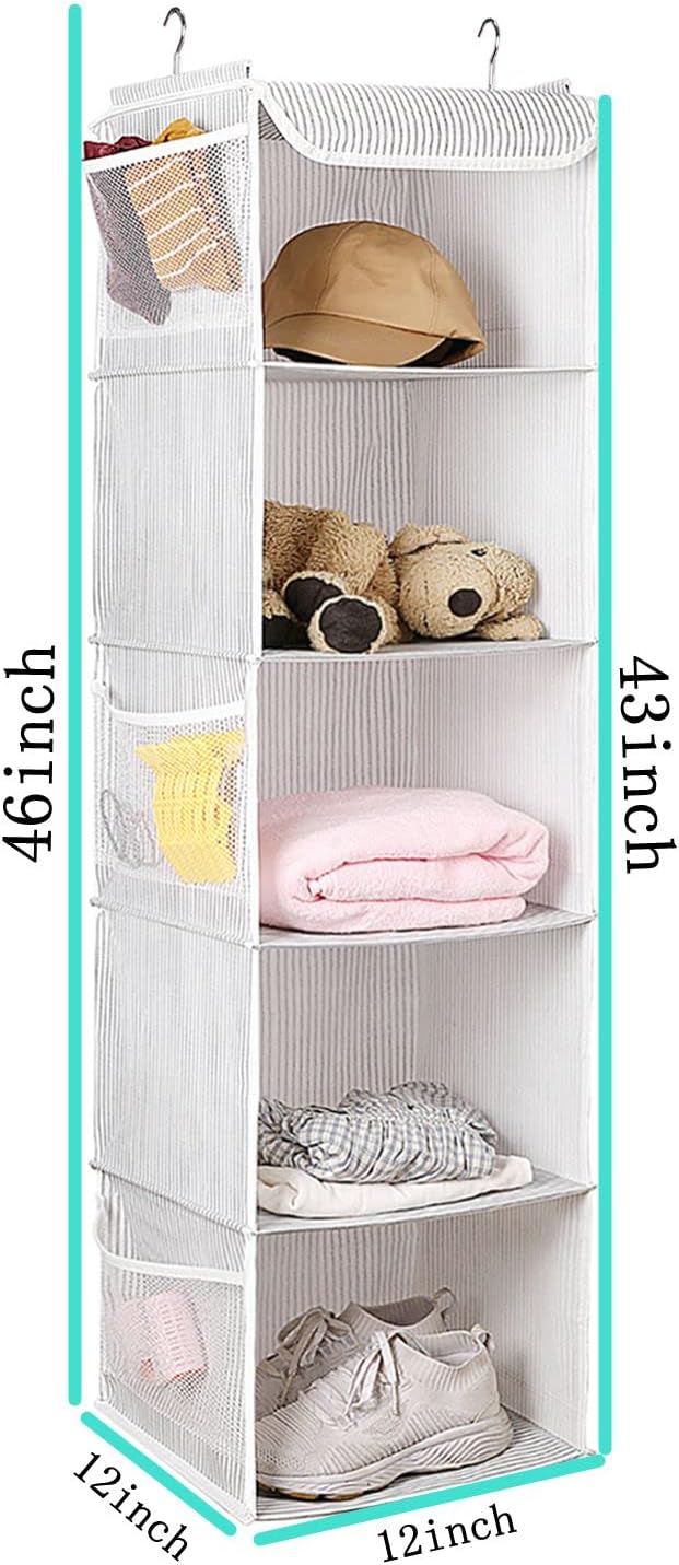 BrilliantJo 2 Pack Hanging Closet Organizer, 5 Shelves Hanging Storage with 6 Side Pockets for Clothes Shoes, 43"x12"x12"(Black)