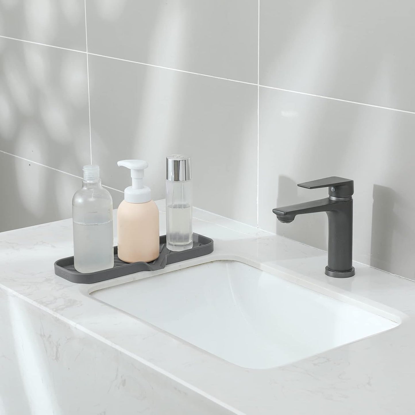 MicoYang Silicone Bathroom Soap Dishes with Drain Spout-Bathroom and Kitchen Sink Organizer,Sponge Holder,Dish Soap Tray,Perfect for Dispenser,Scrubber,Bottle,Cup on Sink or Counter-Coffee 4.9"×3.2"