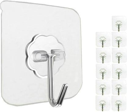 Jwxstore 24 Pack Adhesive Wall Hooks 33LB Heavy Duty No Drill Transparent Waterproof Hooks for Bathroom Kitchen Towel Coat Office Home Outdoor