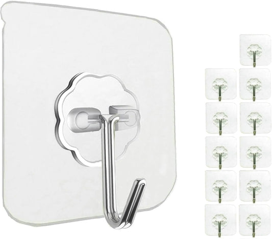 Jwxstore 24 Pack Adhesive Wall Hooks 33LB Heavy Duty No Drill Transparent Waterproof Hooks for Bathroom Kitchen Towel Coat Office Home Outdoor