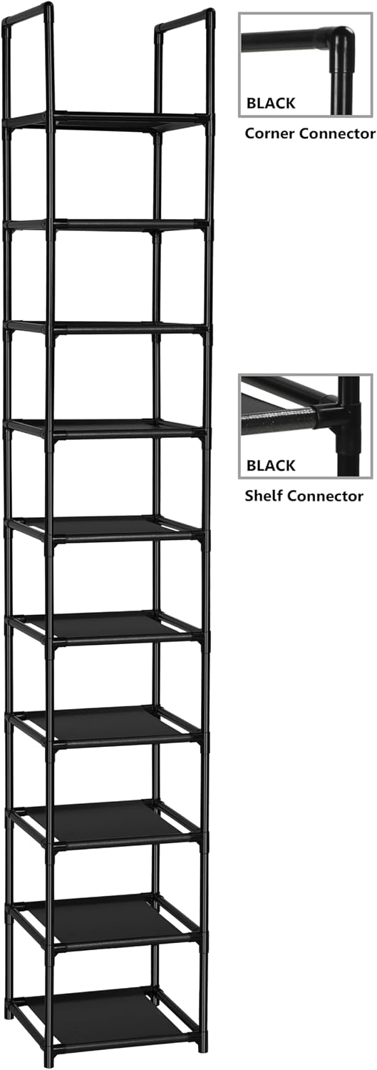 FIDUCIAL HOME 10 Tiers Vertical Shoe Rack 10 Pairs Skinny Shoe Shelf | Tall Narrow Space Saving for Entryway Closet, Easy to Assemble, 11"L x 11"W x 68.8"H