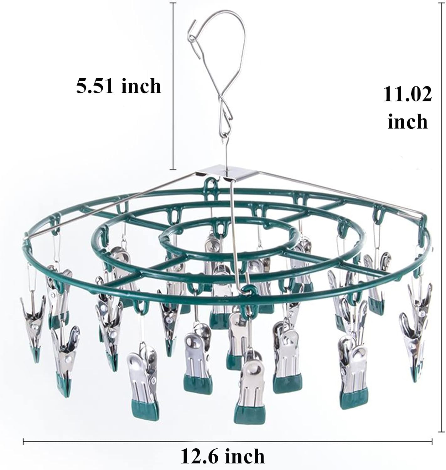 Stainless Steel Clothes Sock Drying Rack with 24 Clips, Swivel Hook Windproof Clothes Hanger Rack for Sock, Bras, Towel, Underwear, Laundry Clothes, Hat, Scarf, Pants, Gloves (Pink Clips)