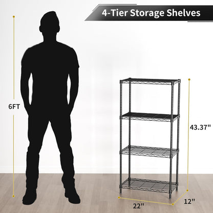 Golpart 4 Tier Adjustable Storage Shelves Metal Utility Shelf Wire Shelving Unit Organizer Rack for Home Kitchen Office Bathroom Pantry Room 12" D x 18" W x 44" H