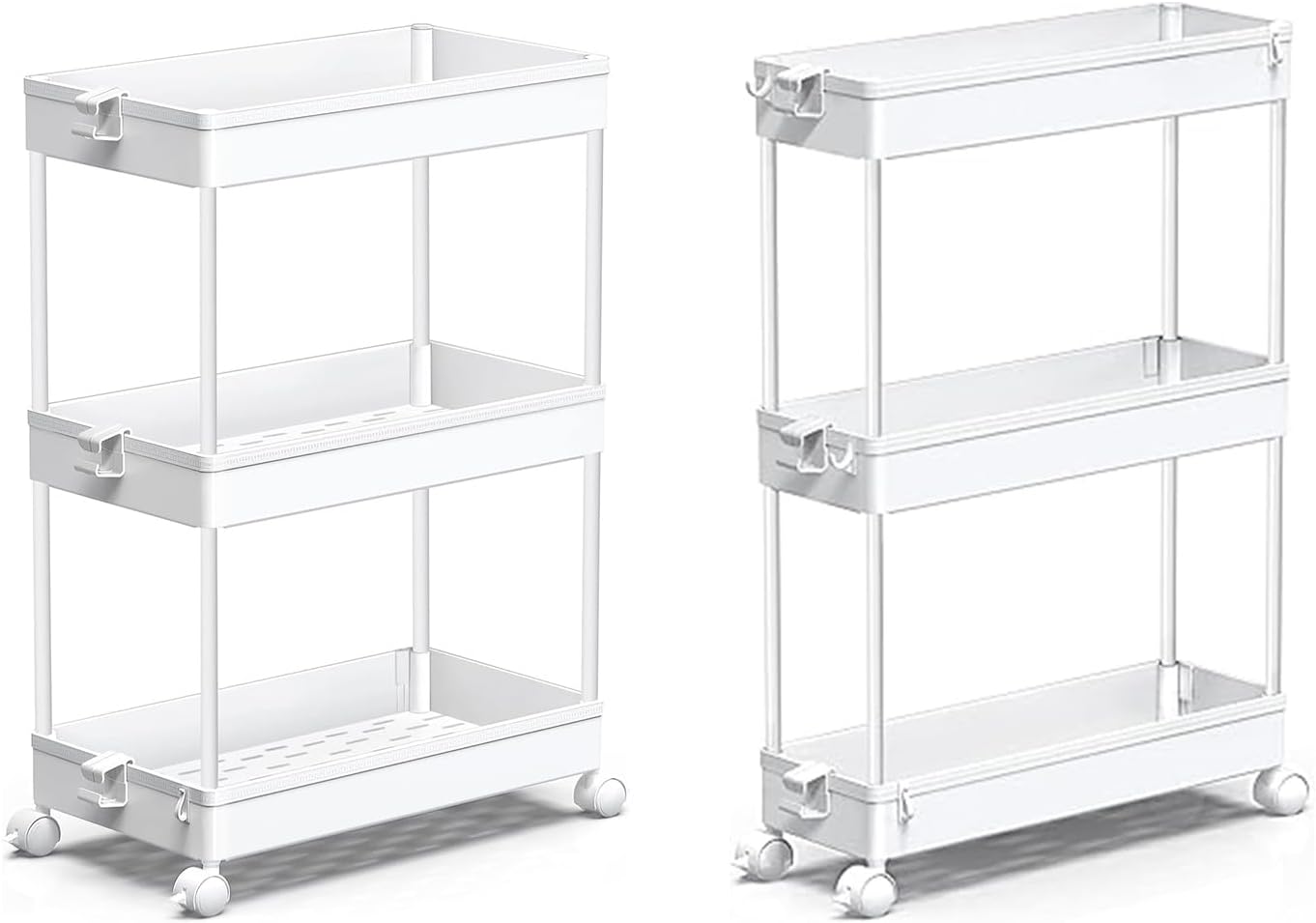 SPACEKEEPER Rolling Storage Cart 3 Tier, Bathroom Cart Organizer Laundry Room Organizer Utility Cart Mobile Shelving Unit Multi-Functional Shelves for Office, Kitchen, Bathroom, White