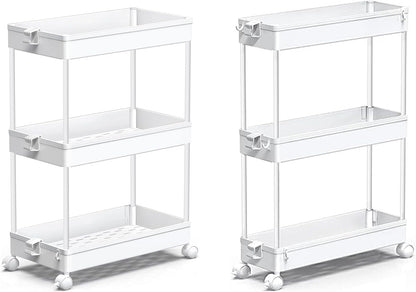 SPACEKEEPER Rolling Storage Cart 3 Tier, Bathroom Cart Organizer Laundry Room Organizer Utility Cart Mobile Shelving Unit Multi-Functional Shelves for Office, Kitchen, Bathroom, White