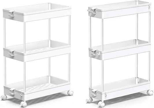 SPACEKEEPER Rolling Storage Cart 3 Tier, Bathroom Cart Organizer Laundry Room Organizer Utility Cart Mobile Shelving Unit Multi-Functional Shelves for Office, Kitchen, Bathroom, White