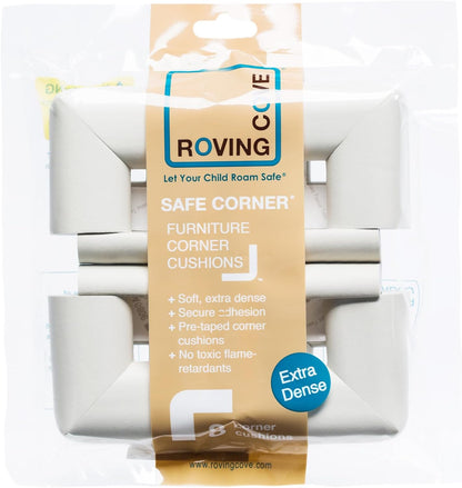 Roving Cove HeftyFit Corner Protector for Baby (4 Large Corners), Heavy-Duty Soft Rubber Foam Furniture Corner Bumper Guards, 3M Adhesive Pre-Taped, Oyster White (Off White)